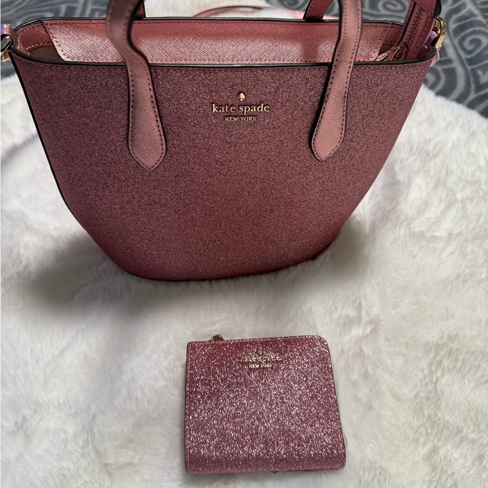 Kate Spade Pink Crossbody Bag and Wallet Set with Sparkly Glitter Finish